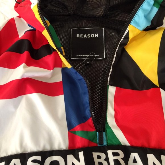 REASON Brand‎ Windbreaker Jacket Men's L Multicolor Abstract 1/4 Zip Hood Lining - Picture 10 of 14
